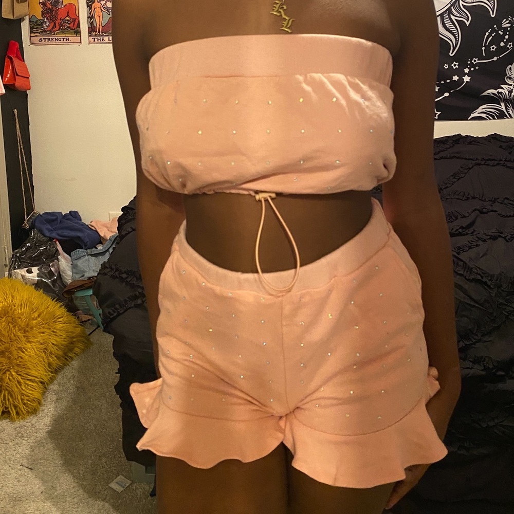 Pink Rhinestone Short Set - Picture 2 of 4